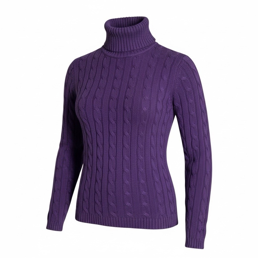Argyle Women's Cable Knit Turtleneck Sweater Purple XS‎ Cotton Acrylic Blend